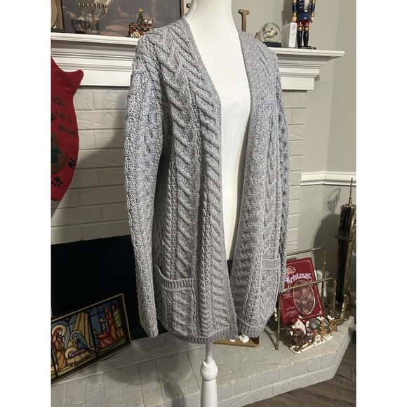 Aran Crafts Medium Cardigan Merino Wool Made In Ireland Sweater Front Pockets - Picture 2 of 5